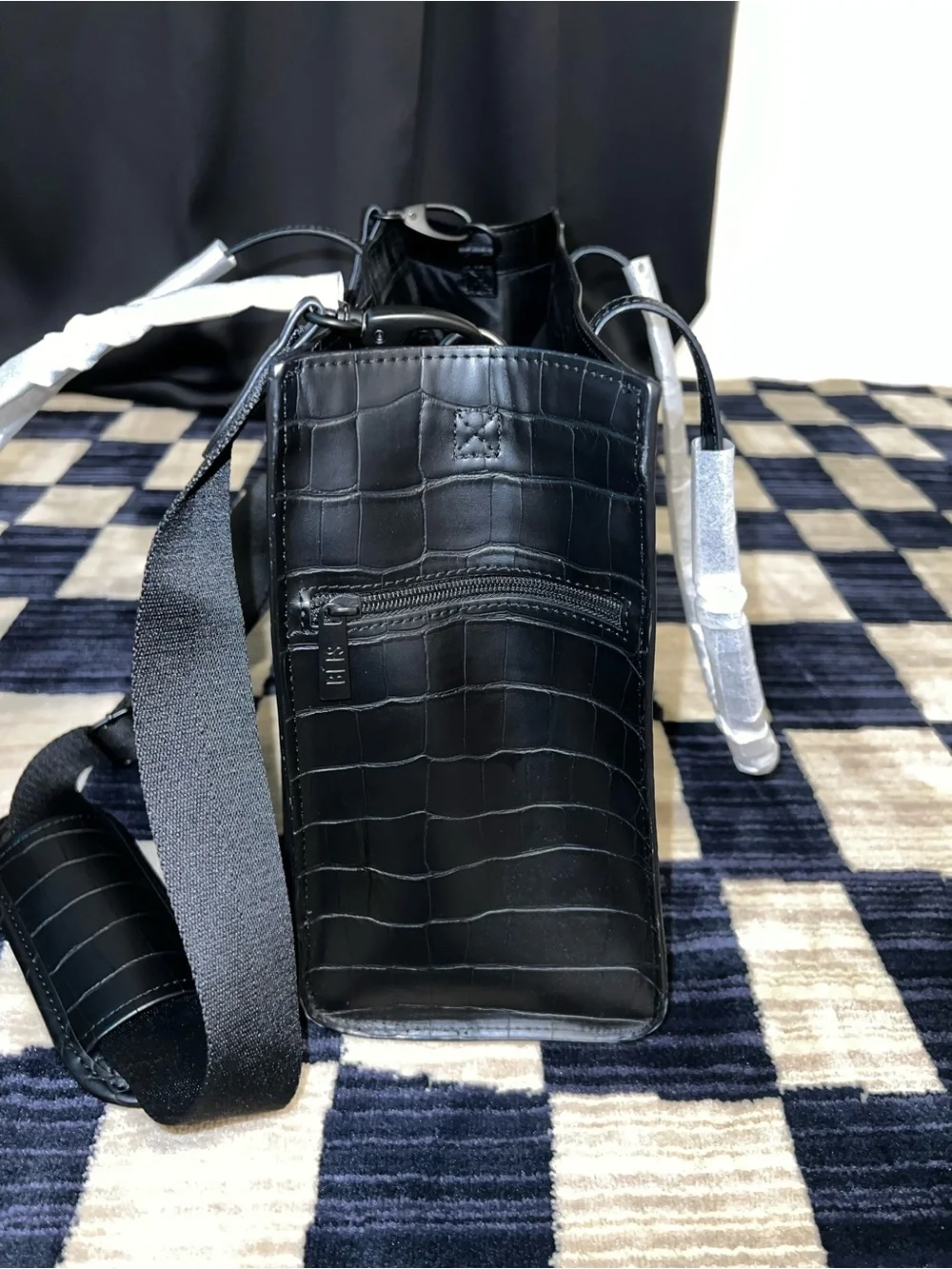 BEIS Black Croc-Embossed Laptop Tote